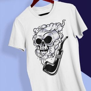 Skull With Smoking Pipe T Shirt