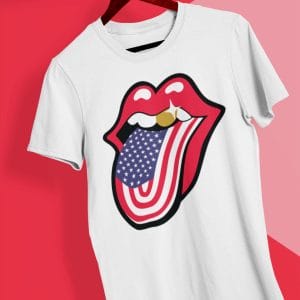 Red Lips With American Flag T Shirt